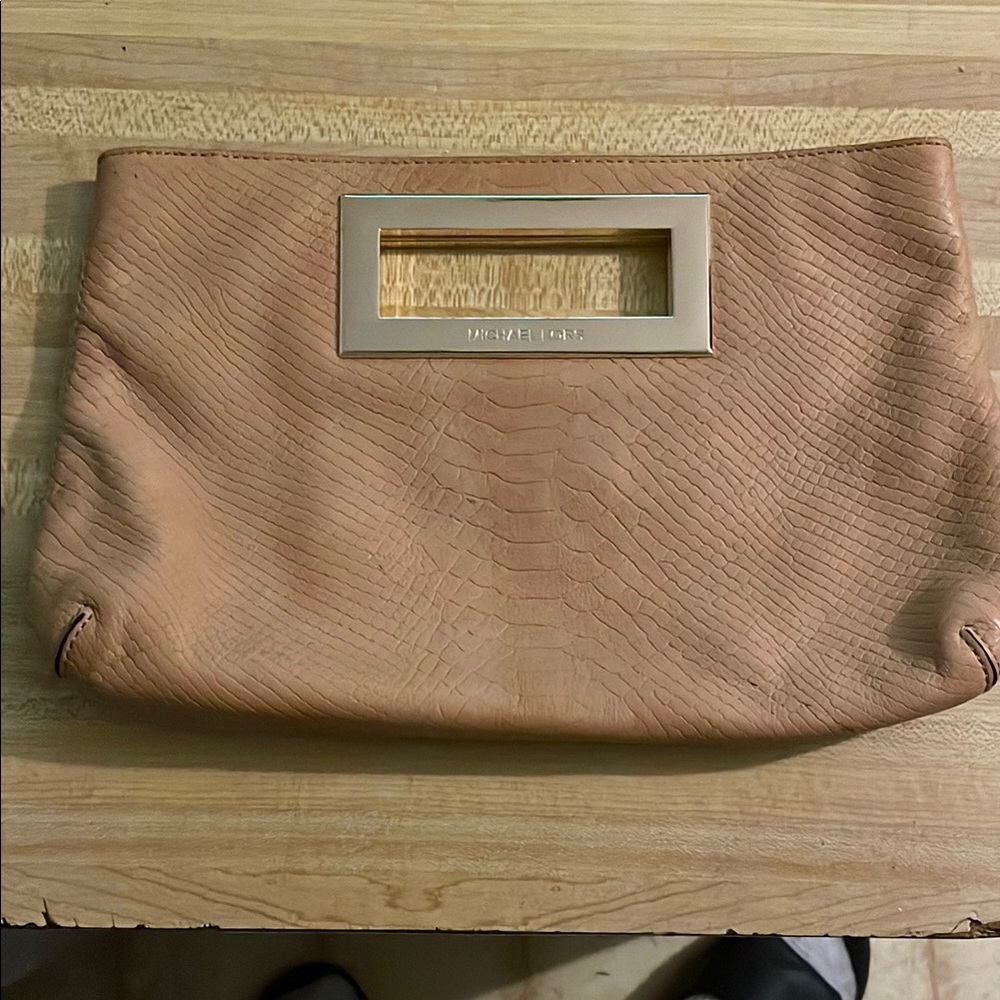 Michael Kors Tan Wristlet Clutch with Textured Finish